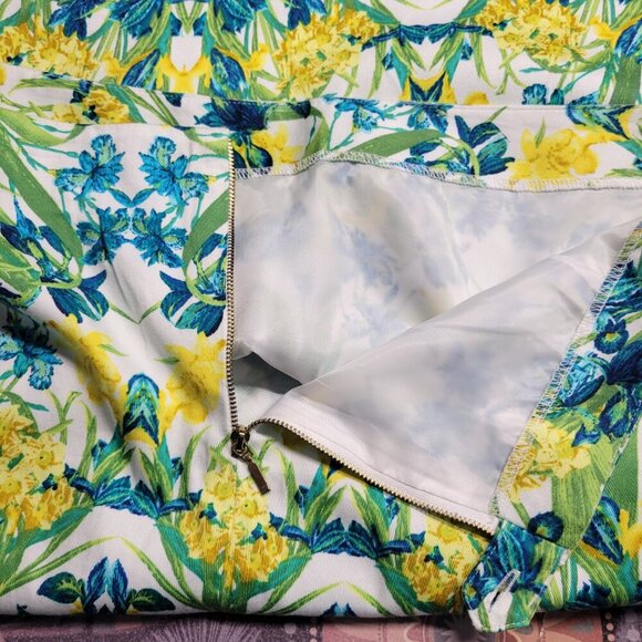 Unbranded Altered Size 16 Yellow Green Colorful Floral Zip Knee Length Skirt - Picture 6 of 7